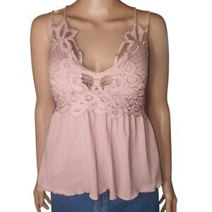 Pink Lace Y2K Babydoll Cami Top Boho Fairycore Peplum Festival Tank rue21 Size M